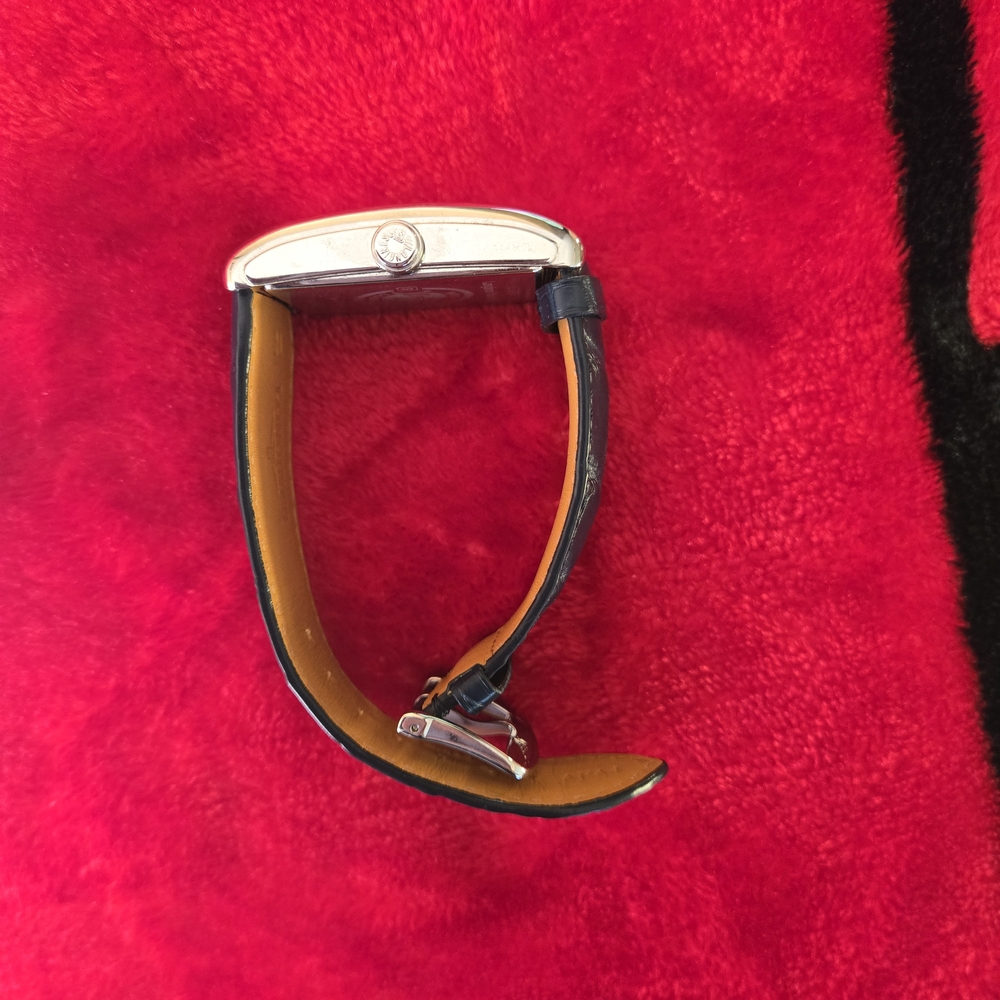 Longines Rectangular Silver Watch With Navy Blue … - image 5